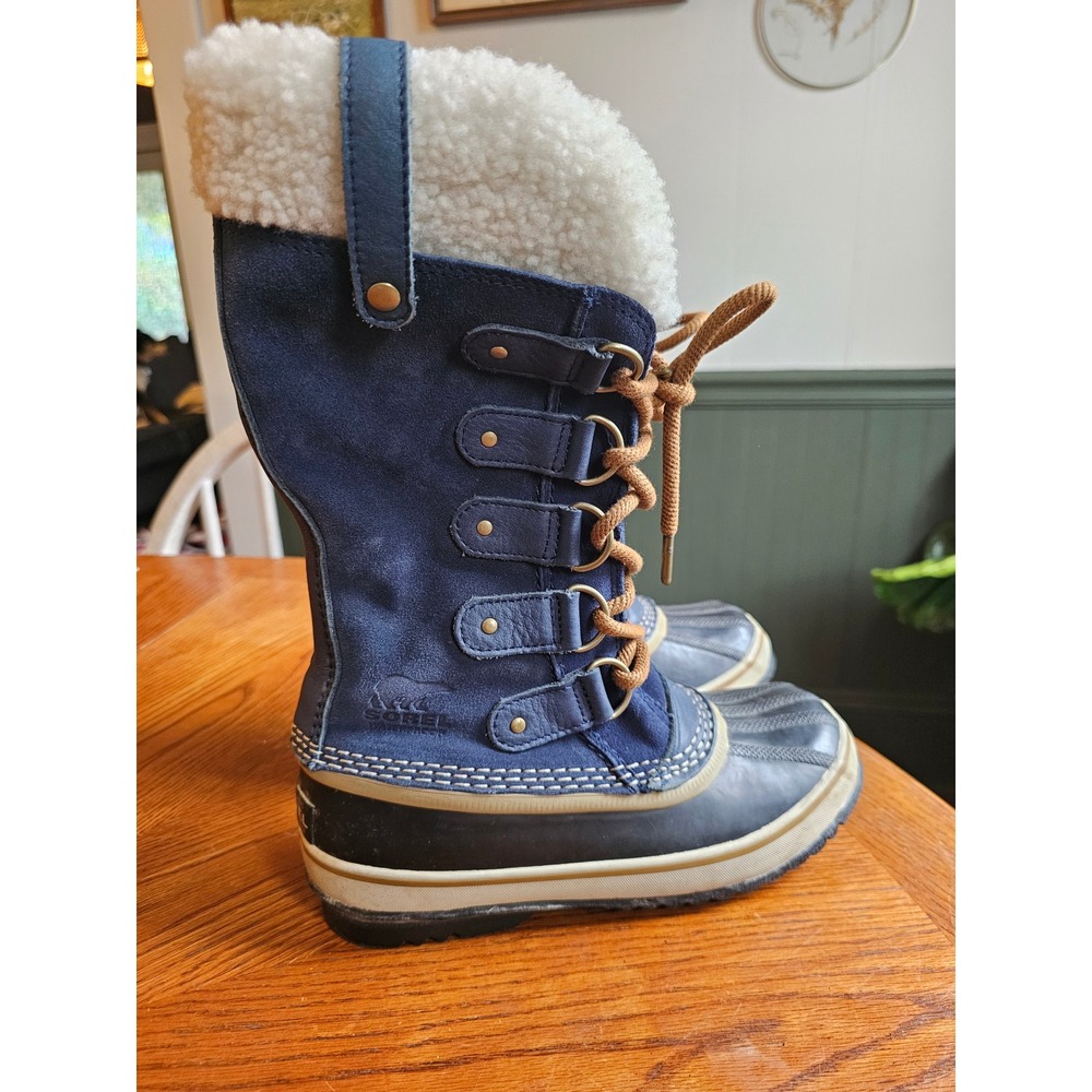 Sorel Joan of Arctic shearling Winter Snow Boots Navy Blue Waterproof Suede sz 6